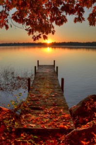 Autumn-Leaves-Fall-Color-Sunrise-Dock-Lake-Sunset-Red-Leaves